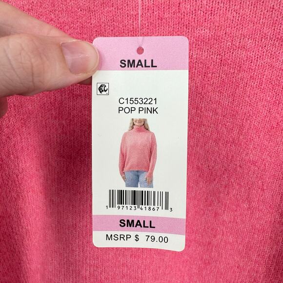 Vince Camuto NWT Bright Pink Plush Knit Oversized Long Sleeve Turtleneck Sweater - Picture 13 of 15